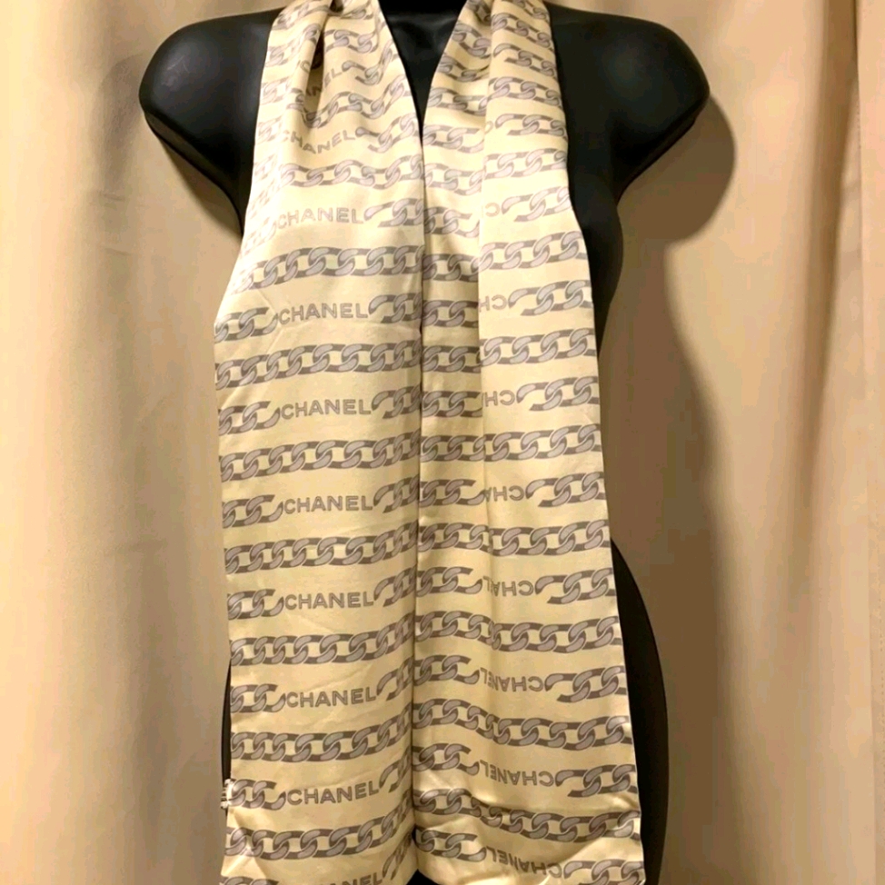 Authentic Gold Chanel Vintage Silk Scarf
